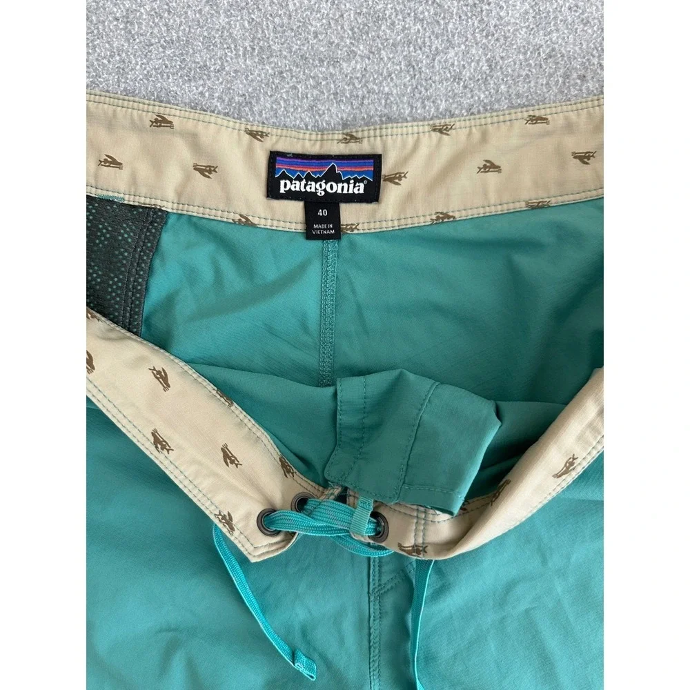 Patagonia Mens Board Shorts 40 Teal Green Light Variable Surf Swim Travel86690